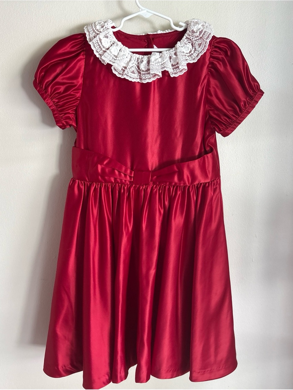 American Girl Red Satin Dress with White Lace Collar